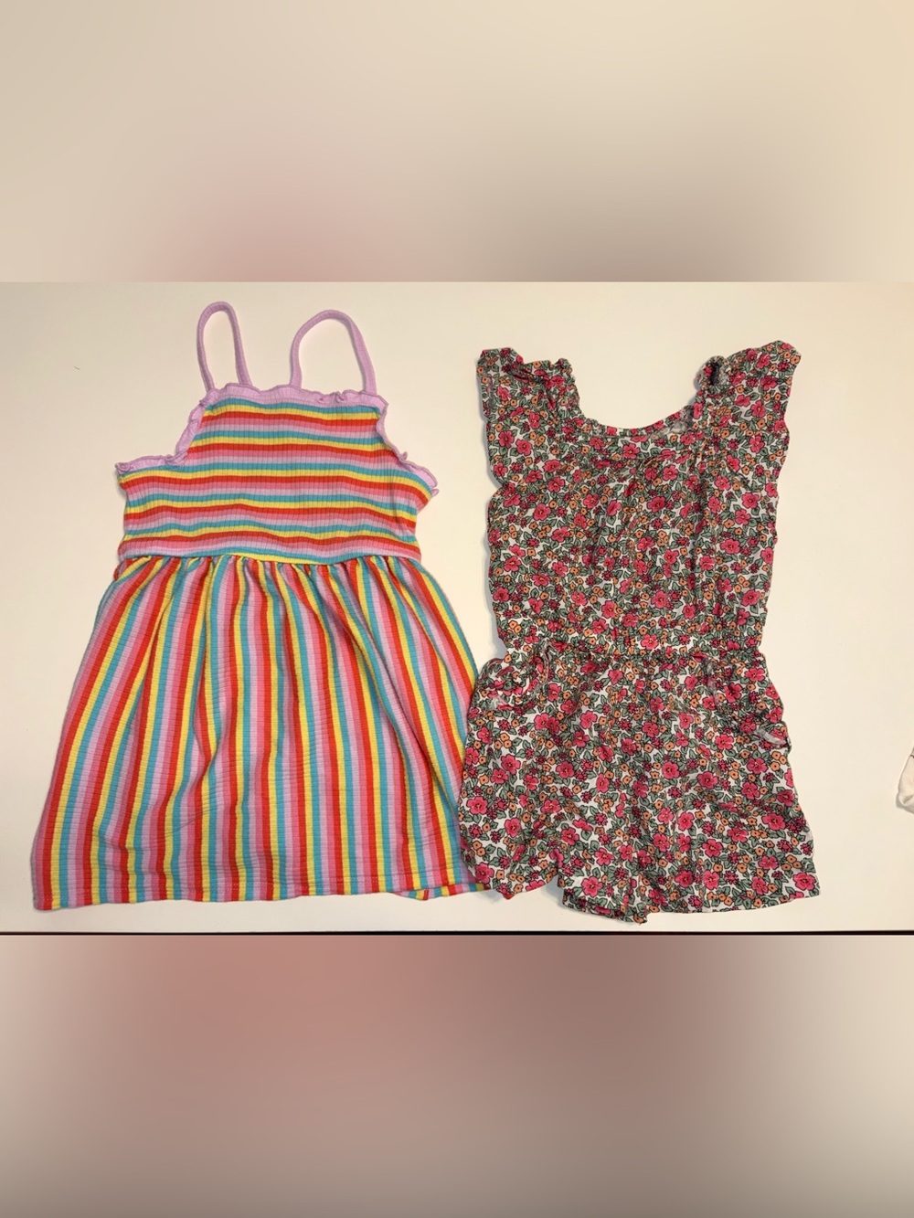 Cat & Jack Girls Rainbow Striped Sundress and Floral Romper 2T